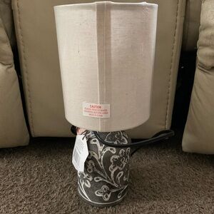 Floral Patterned Table Lamp - Cream and Gray